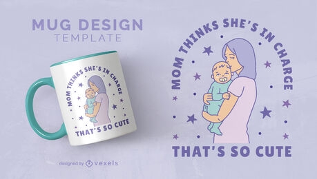 Cute mother and baby family mug template