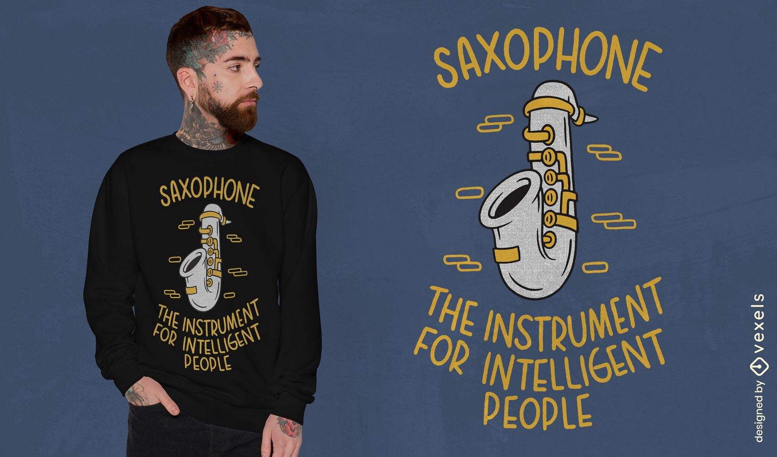 Diseño de camiseta de instrumento musical de saxofón.