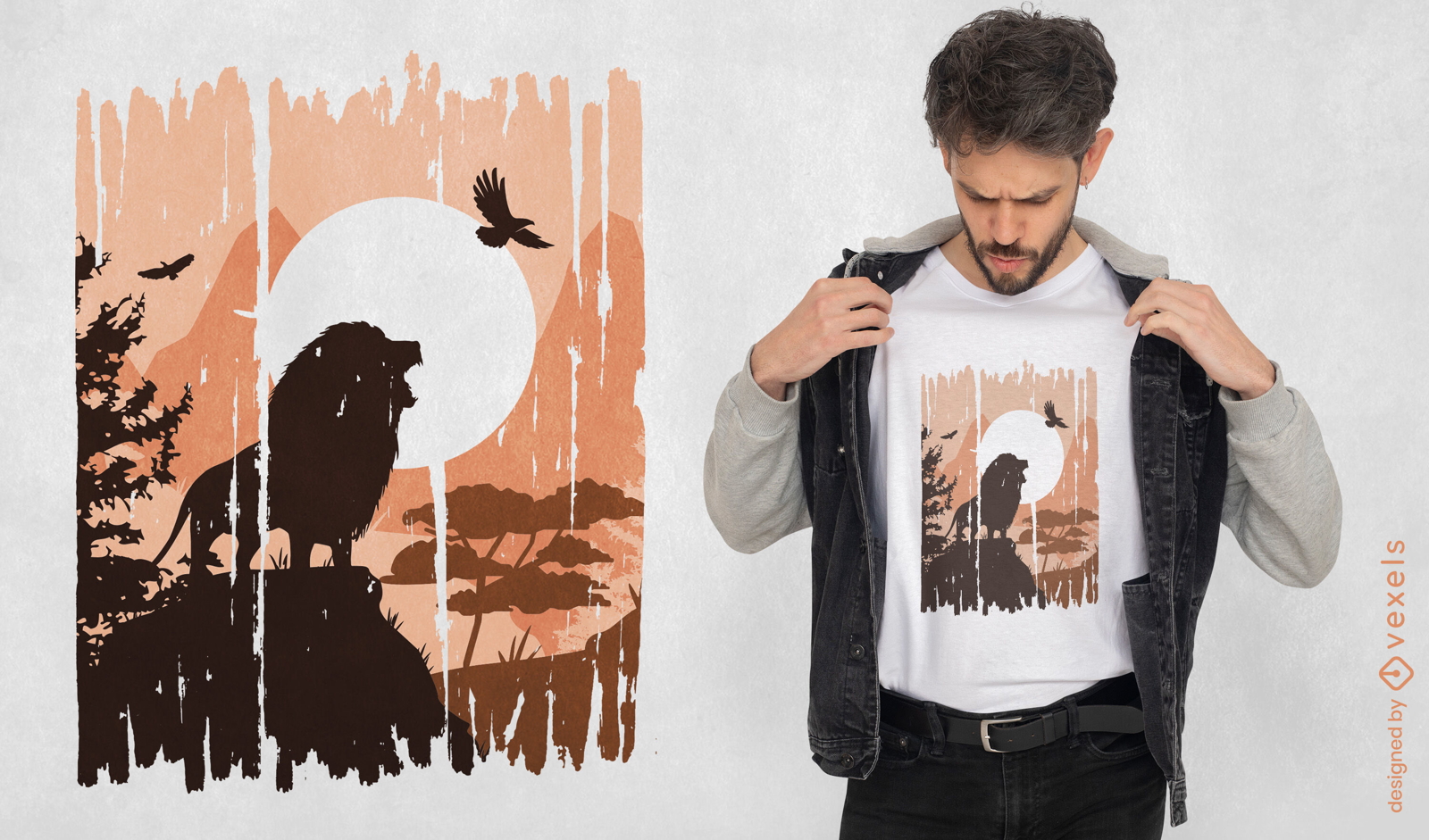 Löwe Naturlandschaft T-Shirt-Design