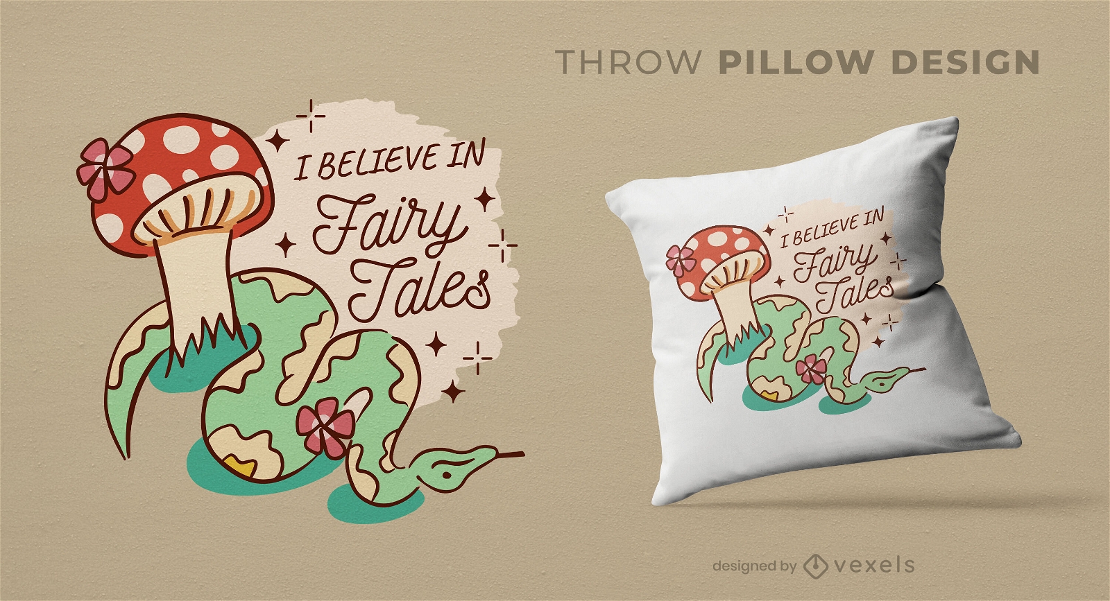 Fairy tales snake fairycore throw pillow design