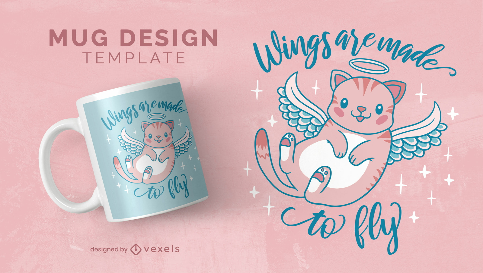Cute cat angel quote mug template