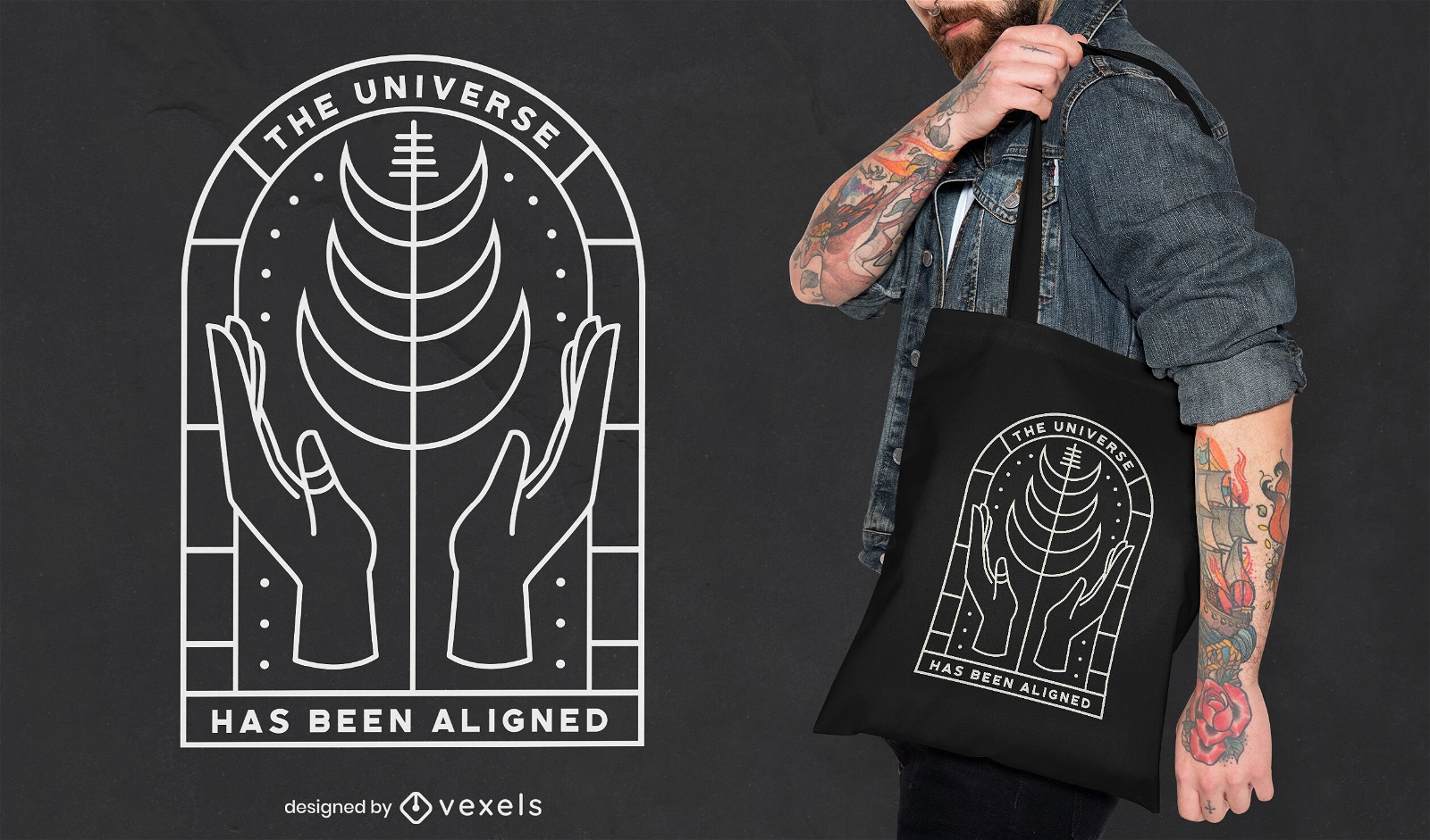 Aligned universe tote bag design