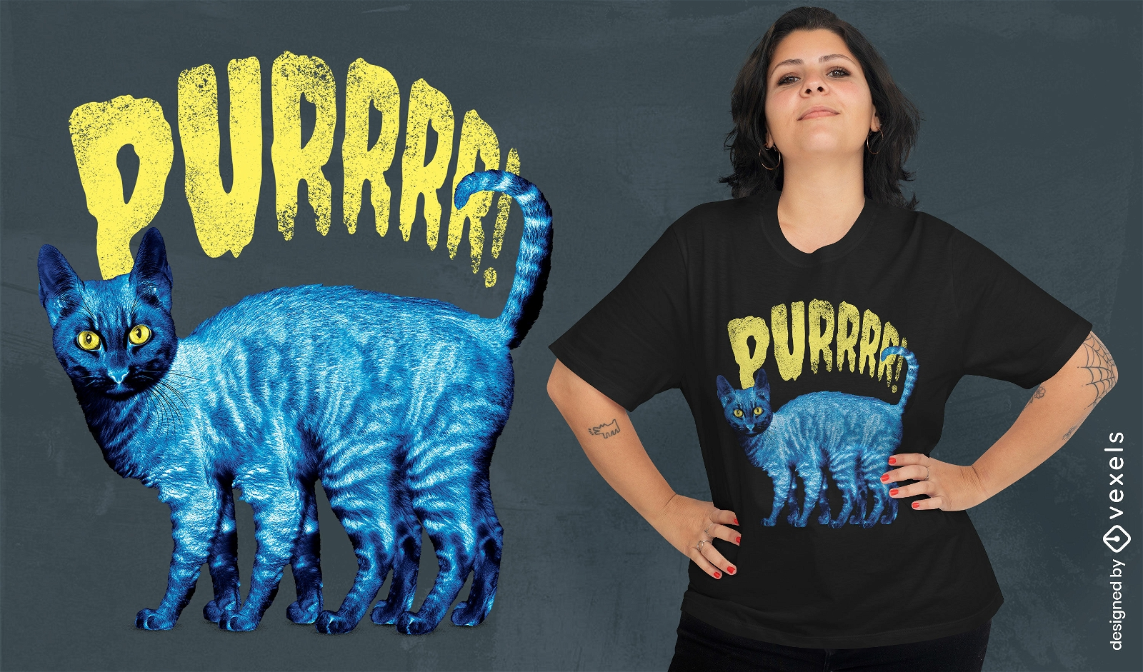 Dise?o de camiseta PSD de animal de gato azul monstruo