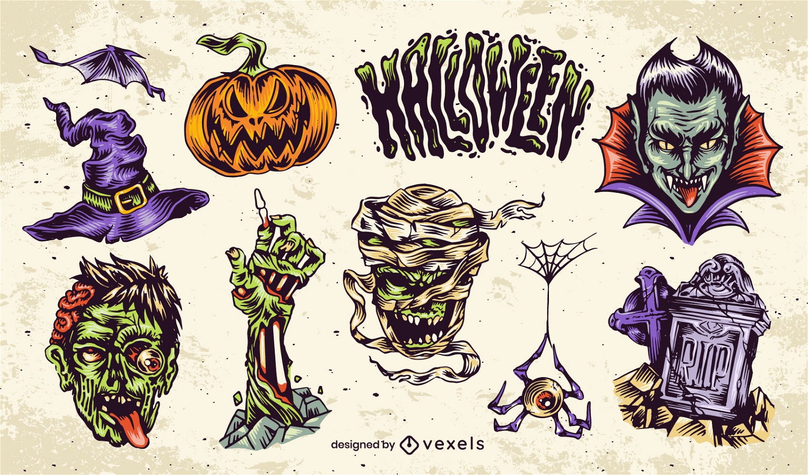 Conjunto de elementos assustadores de feriado de Halloween