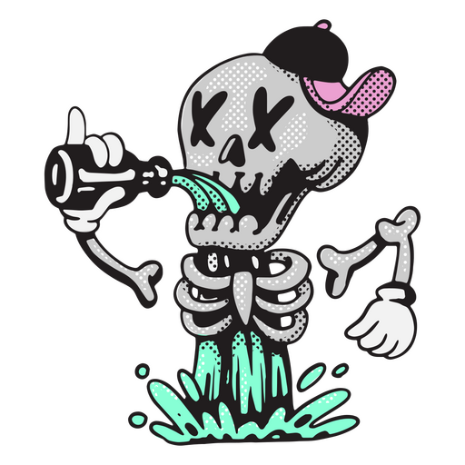 Scary skeleton drinking poison PNG Design