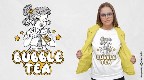 Bubble tea cartoon girl t-shirt design