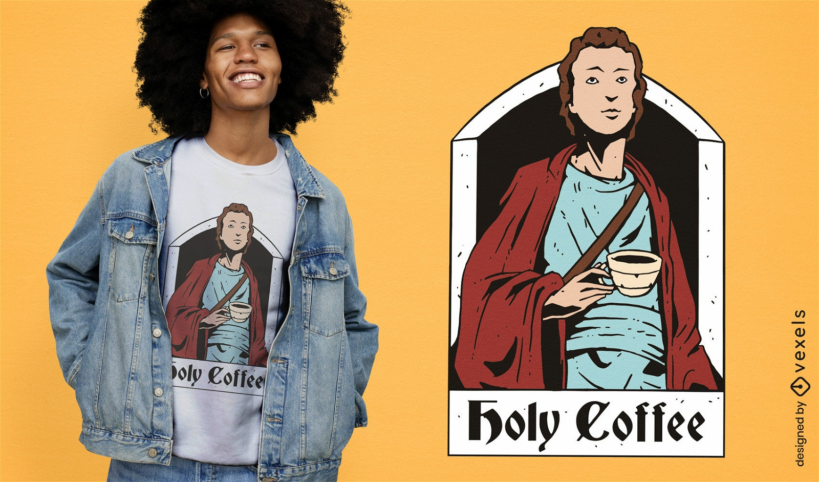 Design de t-shirt de cita??o de religi?o engra?ada de caf? sagrado