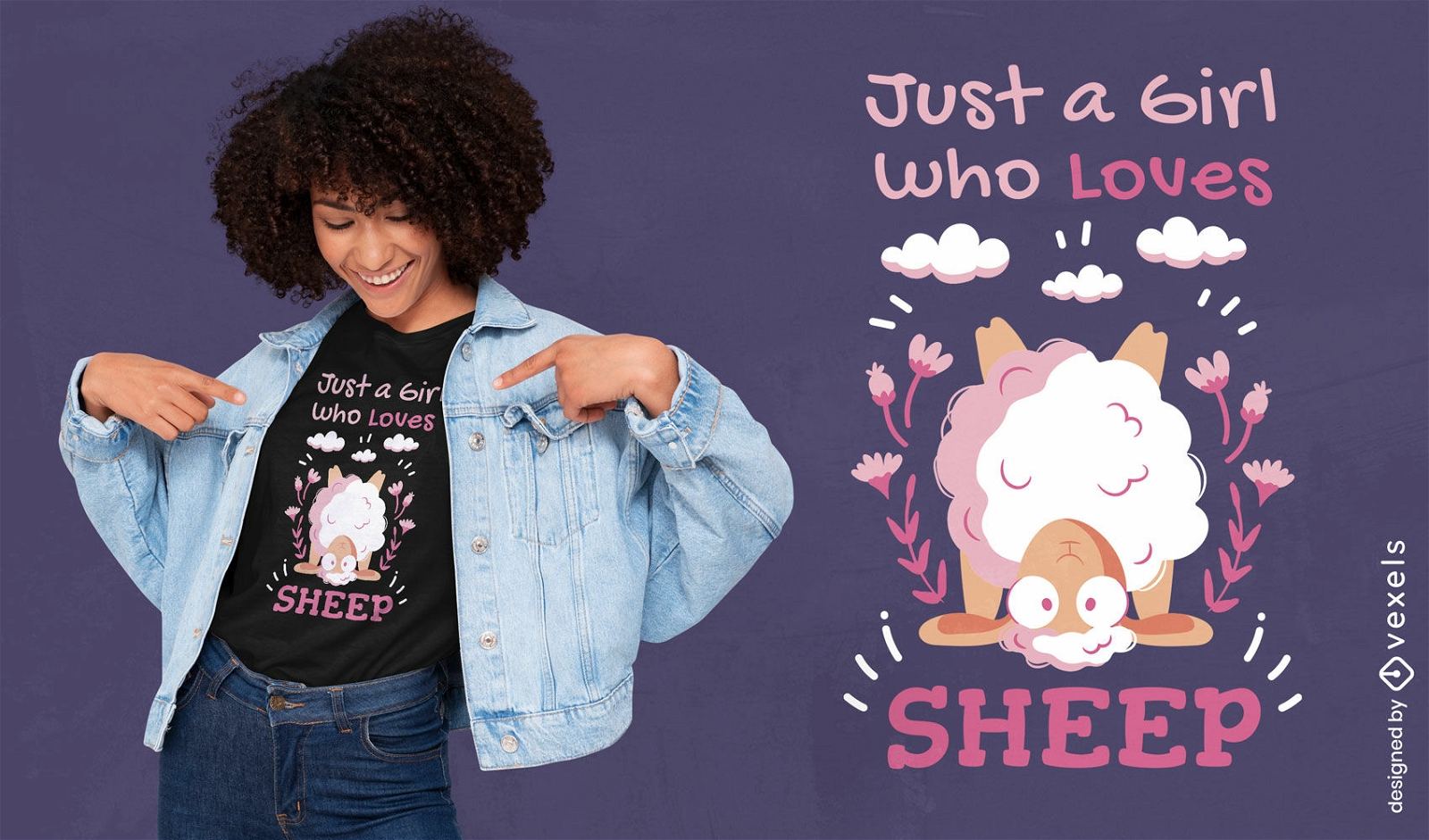 Design de camiseta de desenho animado de ovelhas felizes