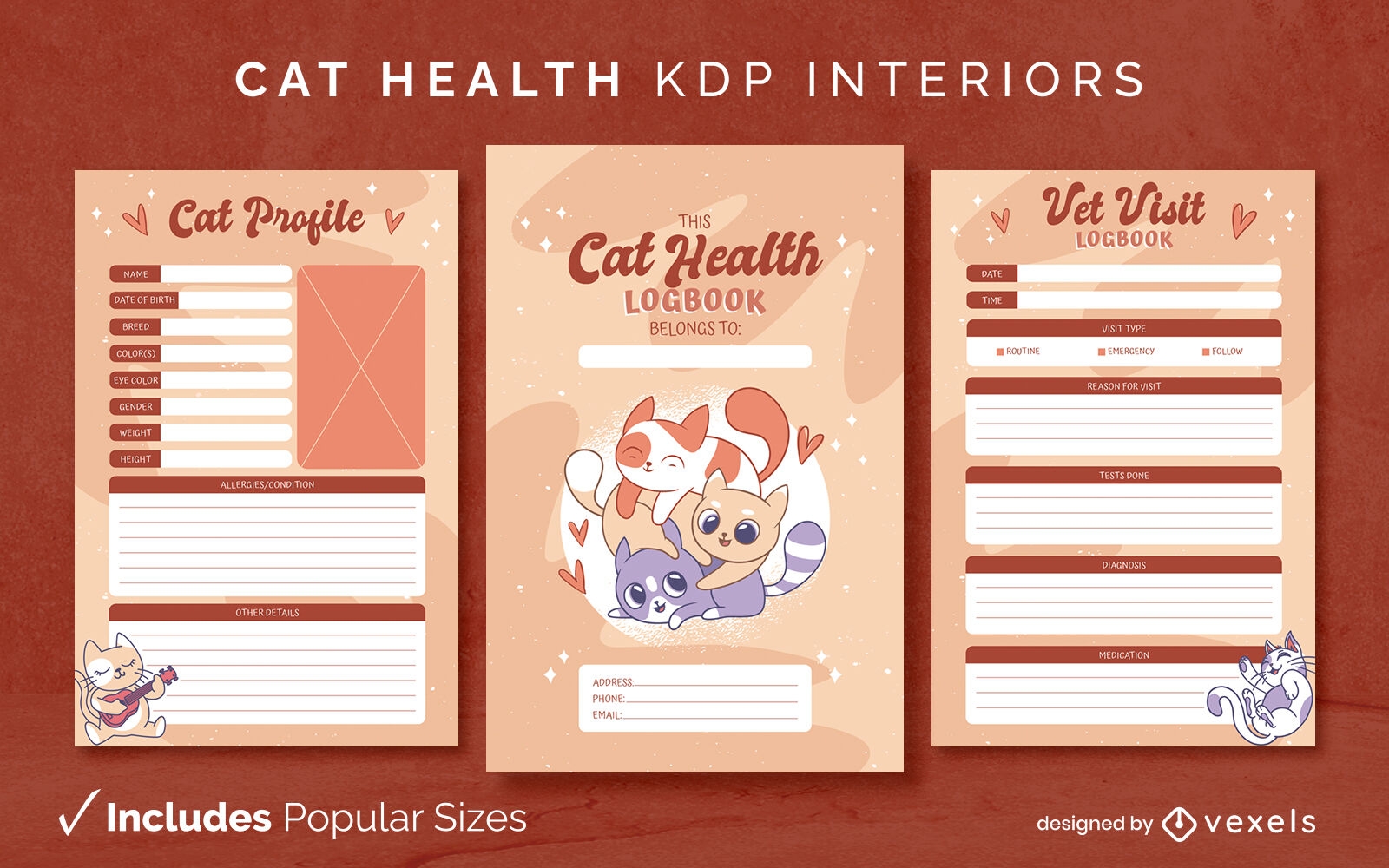 Plantilla de registro de seguimiento de gatos KDP Interior Design