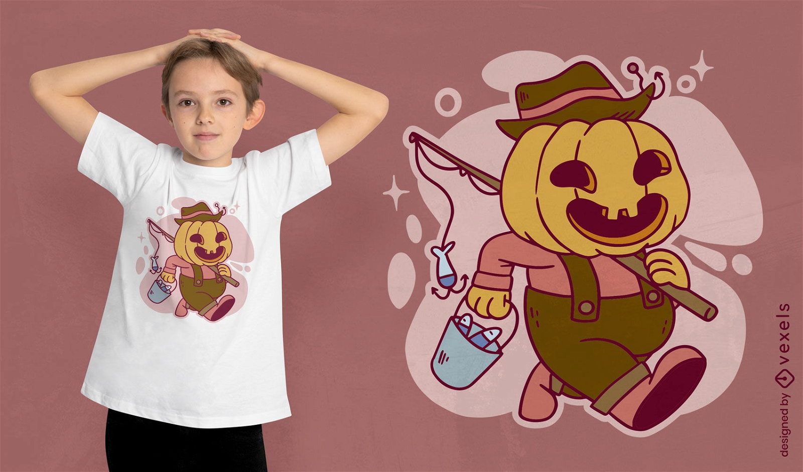 Pumpkin as fisherman t-shirt design