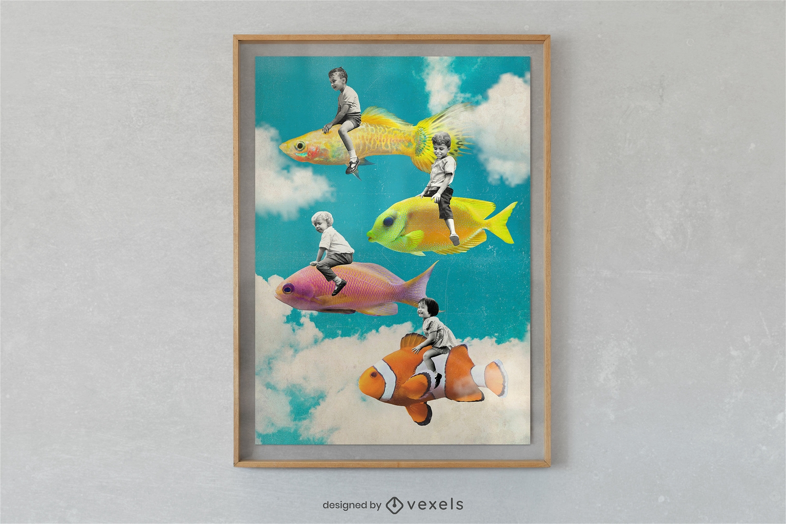 Fish swimming in the sky poster design