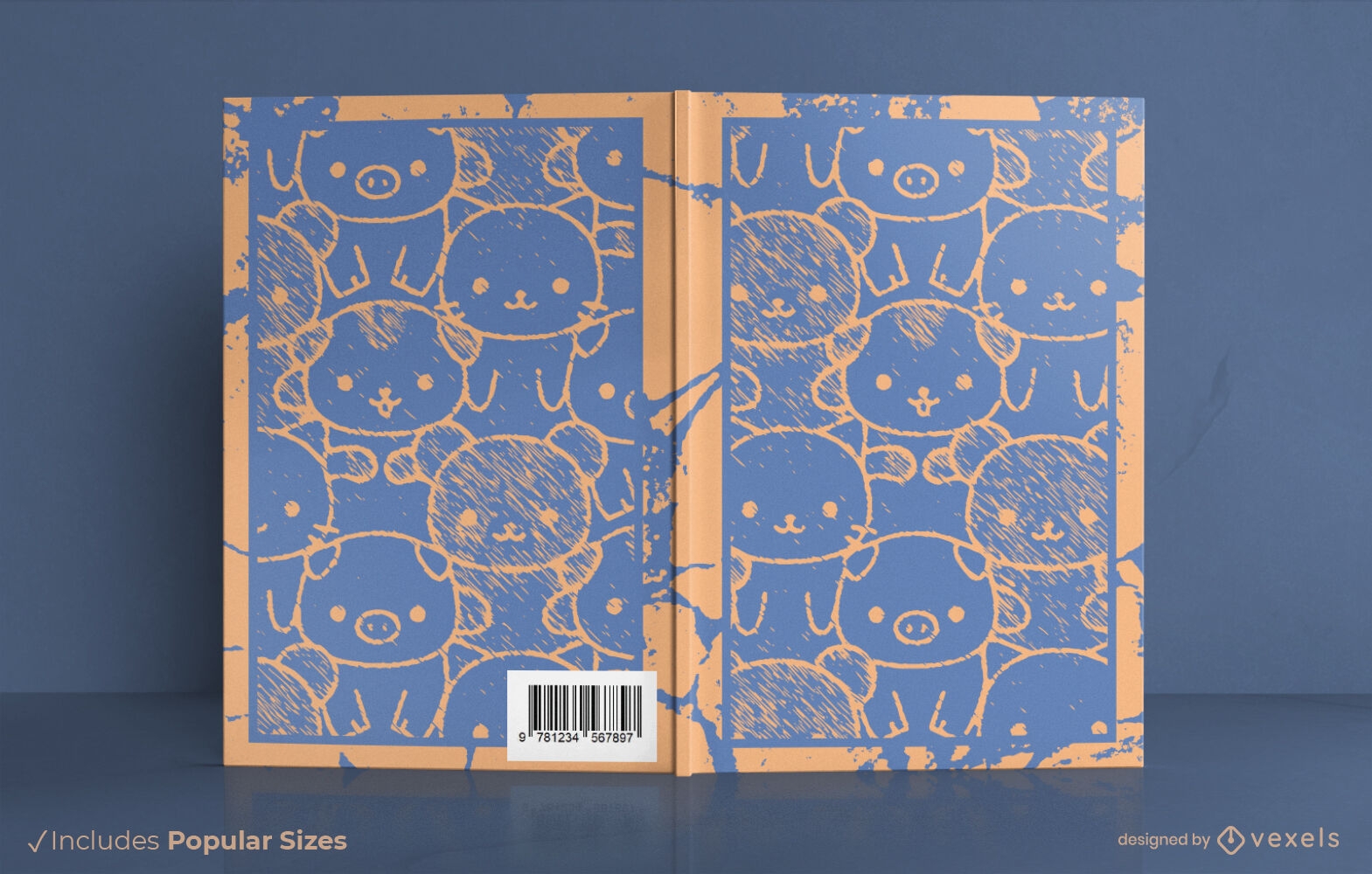 Design de capa de livro duotone de animais kawaii