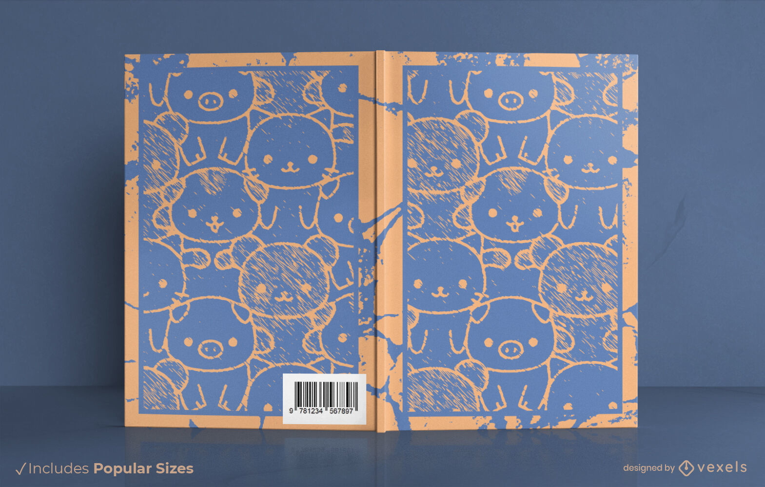 Kawaii animals duotone book cover design