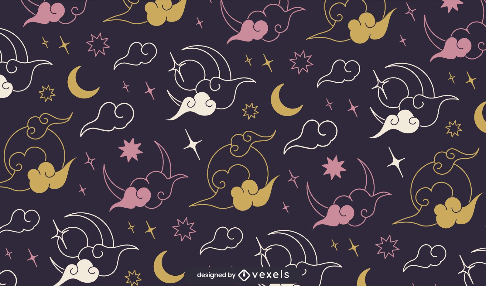 Mystic moon and clouds pattern design