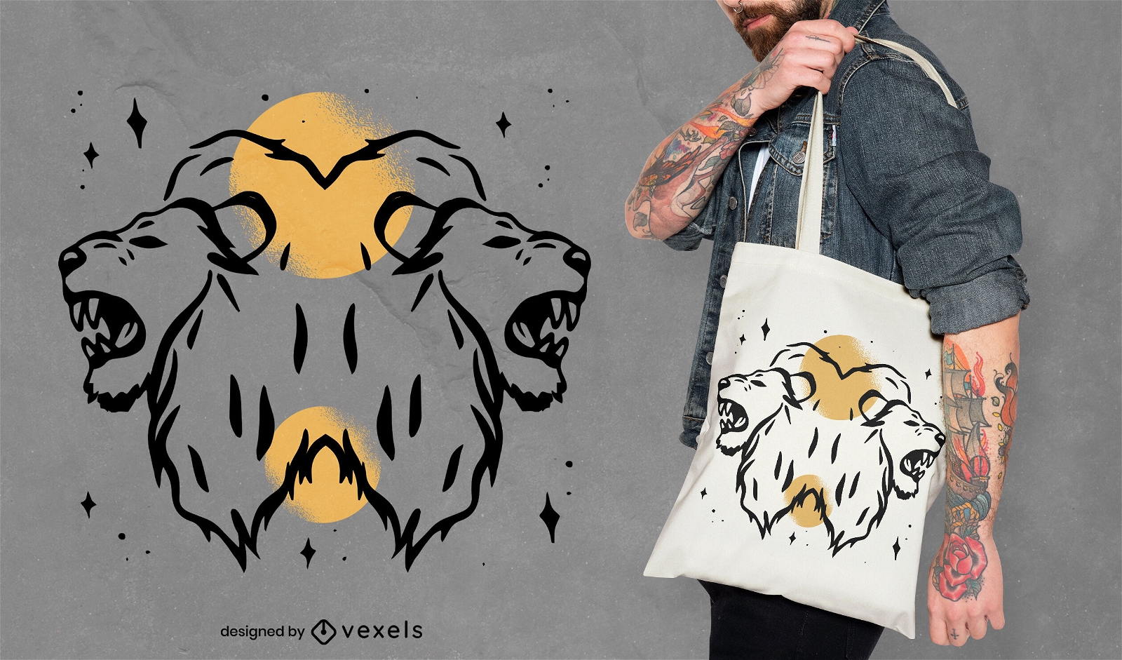 Two roaring lions tote bag design