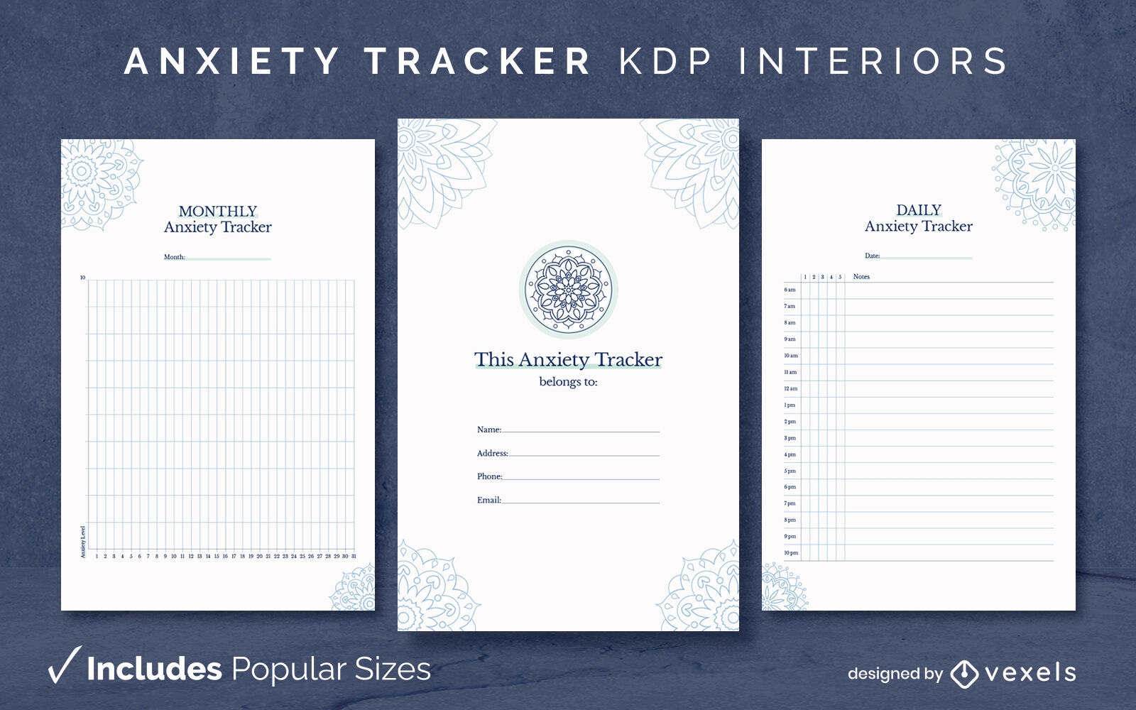 Anxiety Tracker mandala Design Template KDP