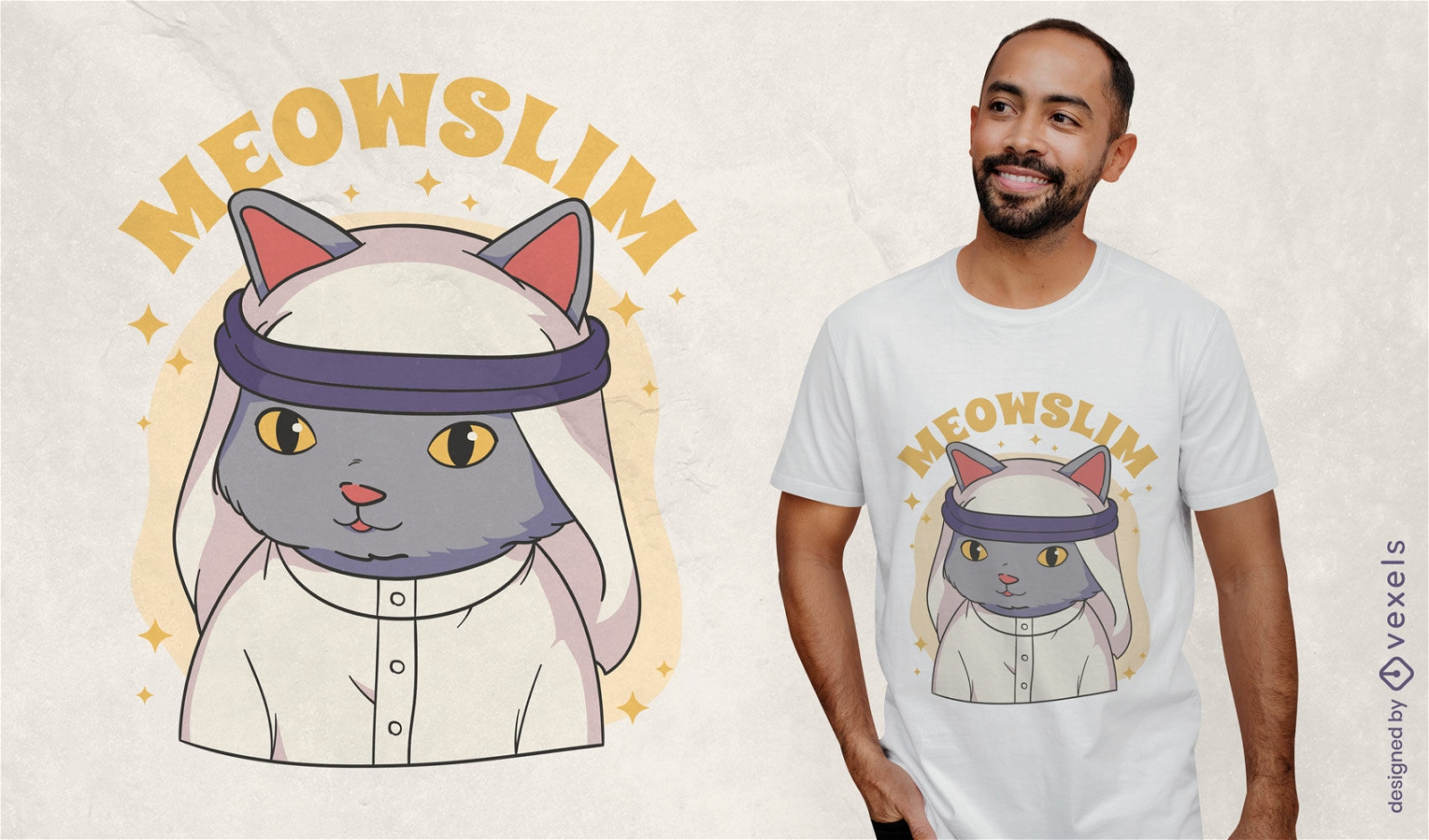 Muslim cat cartoon t-shirt design