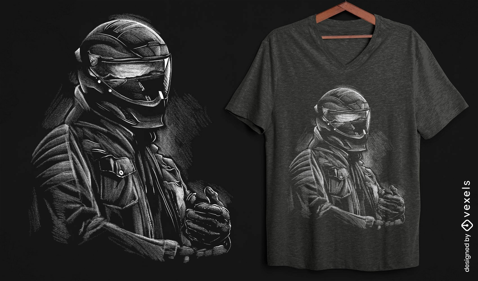 Biker-Helm-Portr?t-T-Shirt-Design