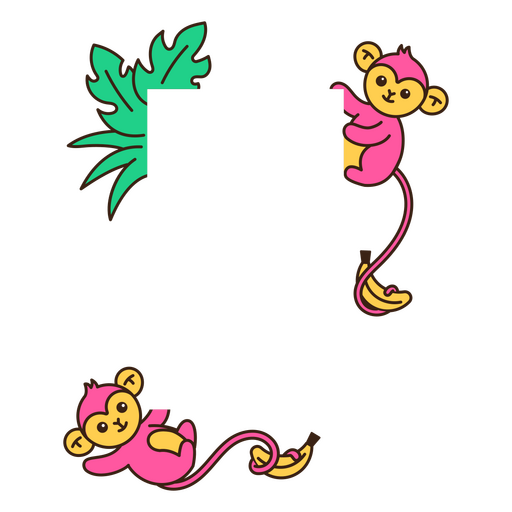 Cute and happy kawaii monkeys PNG Design