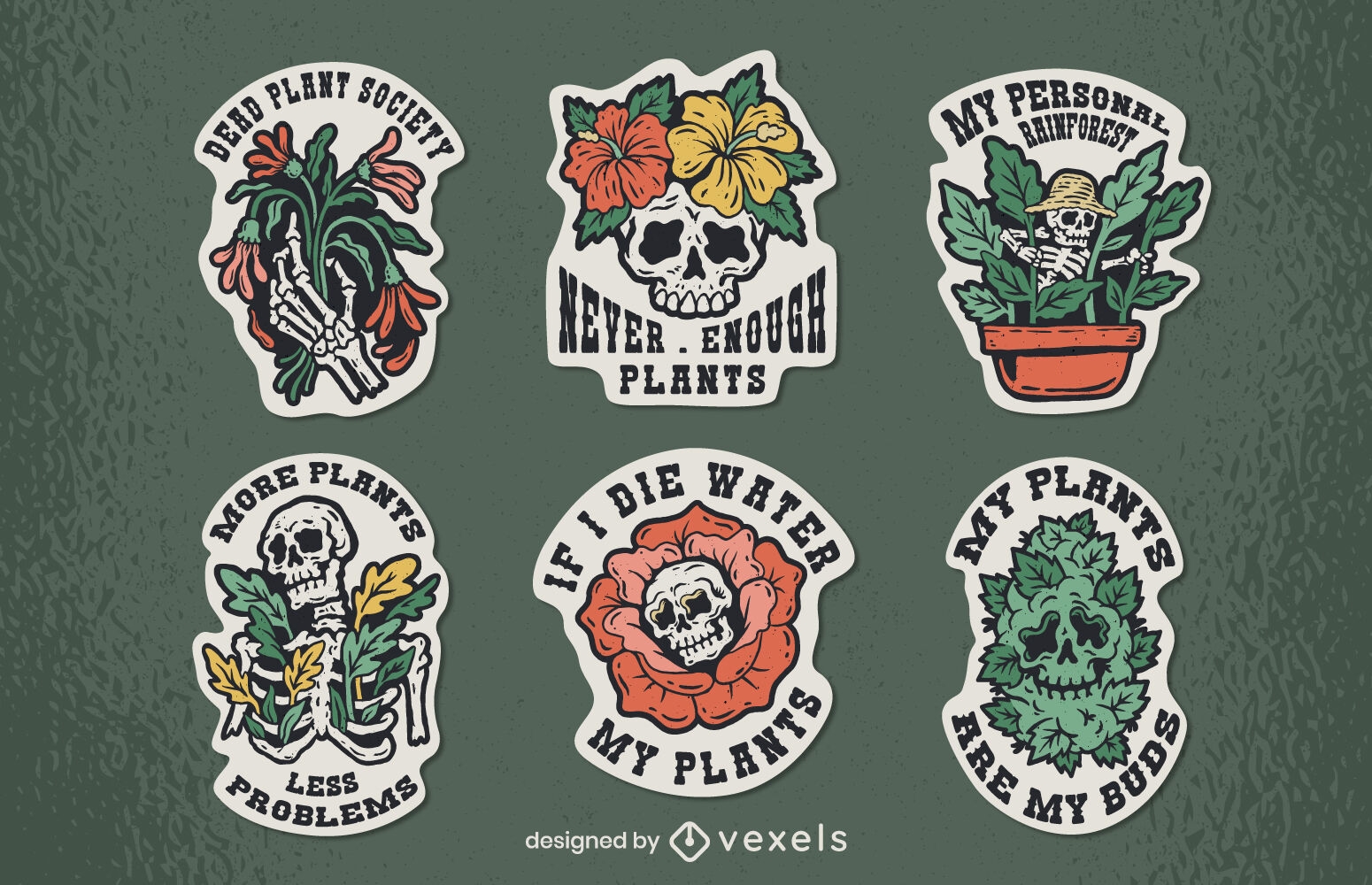 House plants skull stickers set