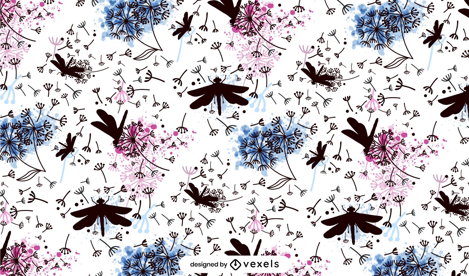 Dragonflies and dandelions pattern design