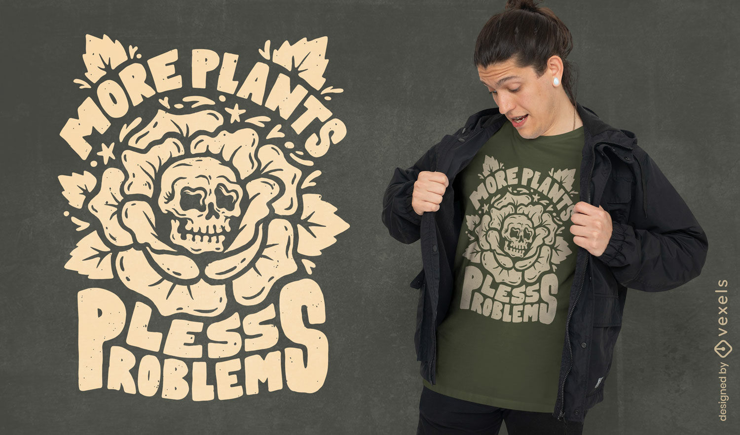 Diseño de camiseta con cita de calavera de planta de interior de más plantas