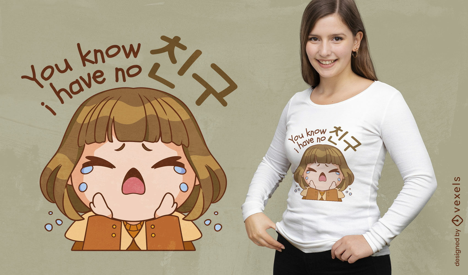 Diseño de camiseta de niña chibi llorando