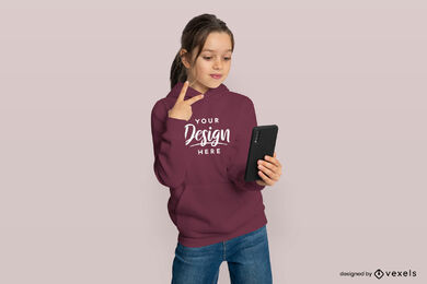 Little girl taking selfie in hoodie mockup