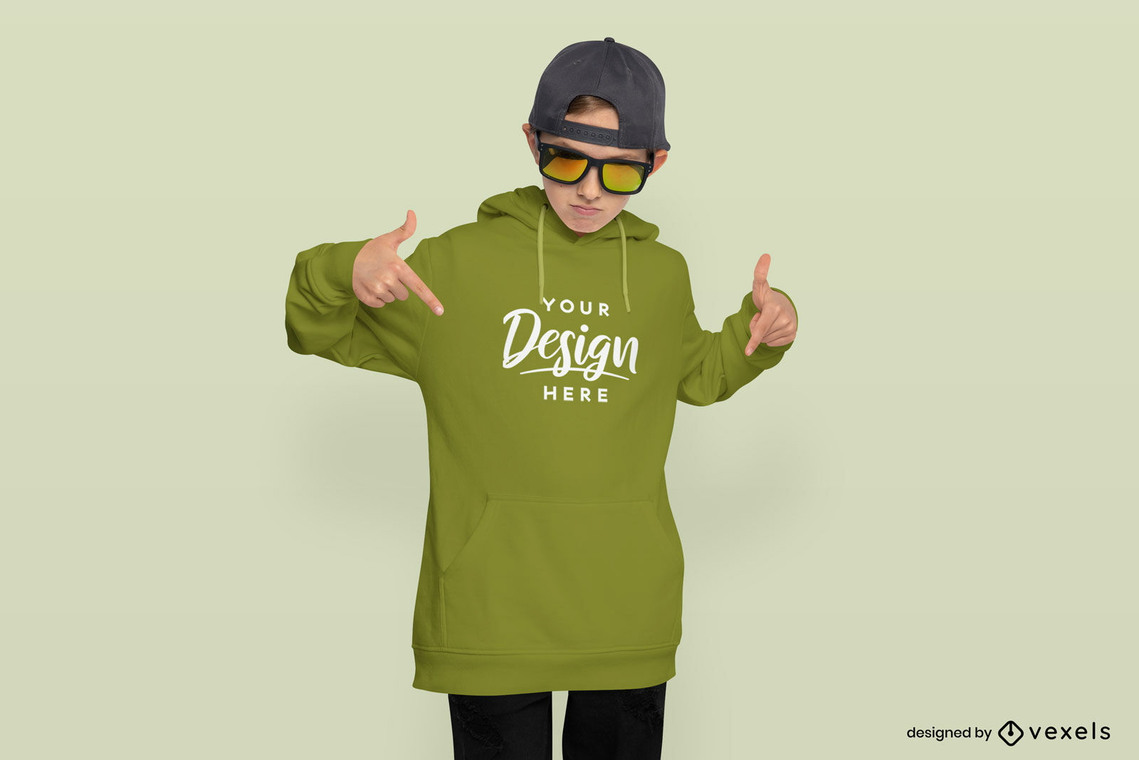 Boy child with sunglasses and hoodie mockup