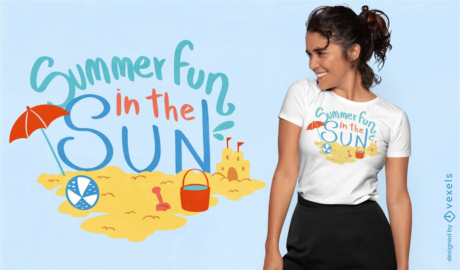 Diversão de verão no design de t-shirt de letras de sol