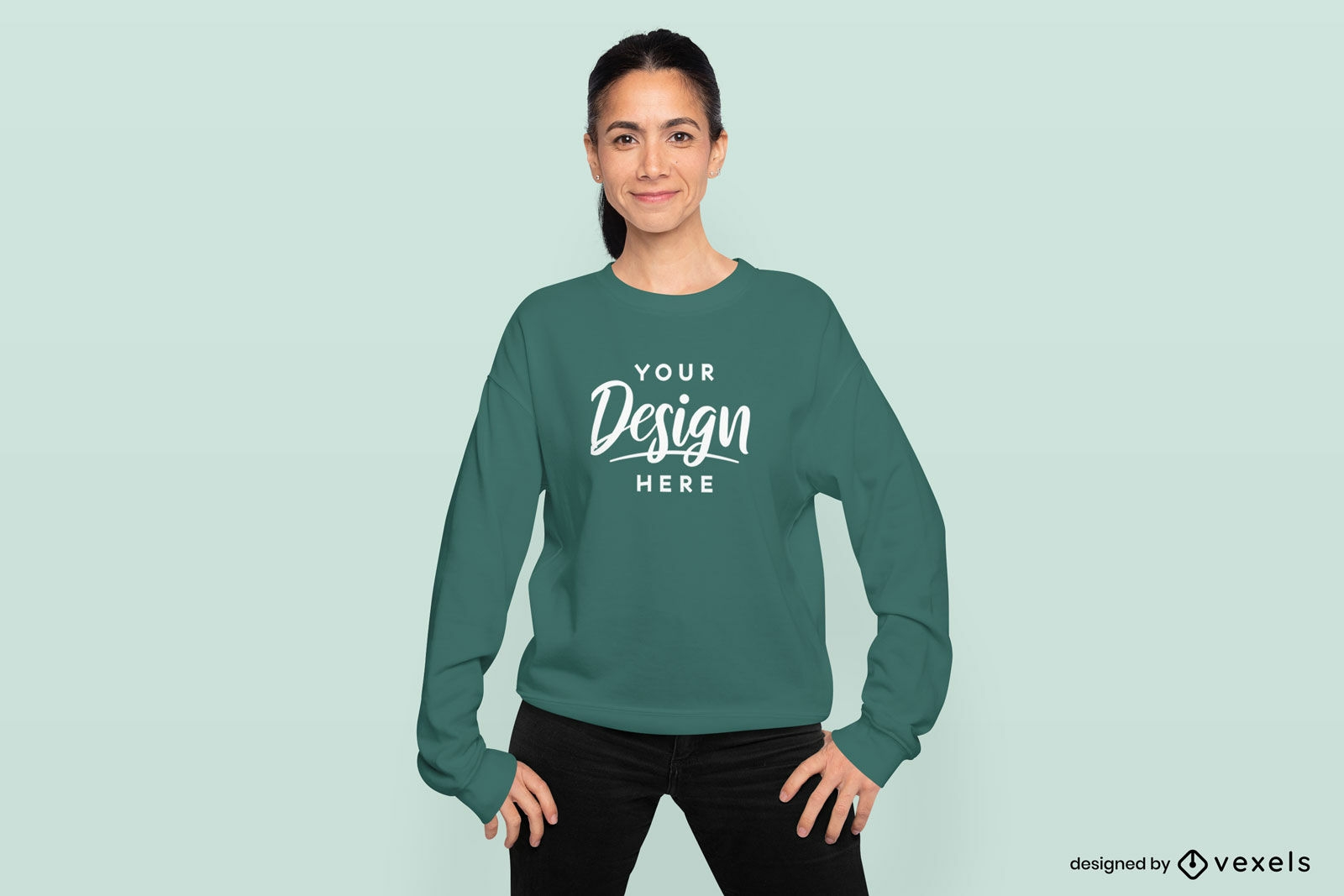 Woman with ponytail in sweatshirt mockup