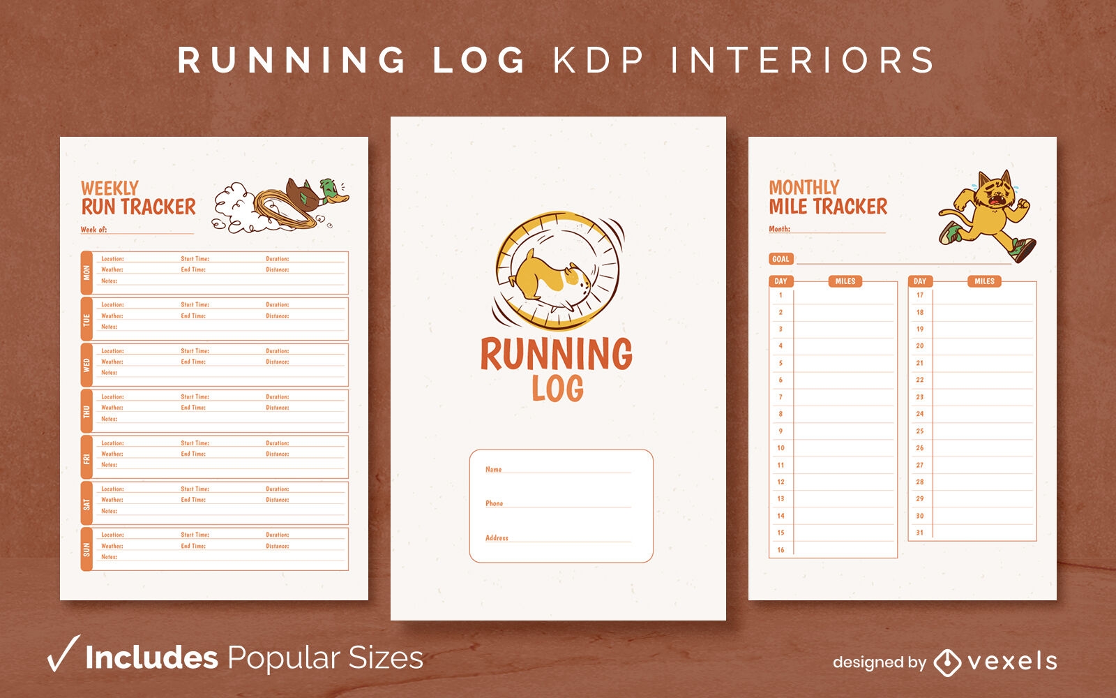 Running animals Tracker Design Template KDP
