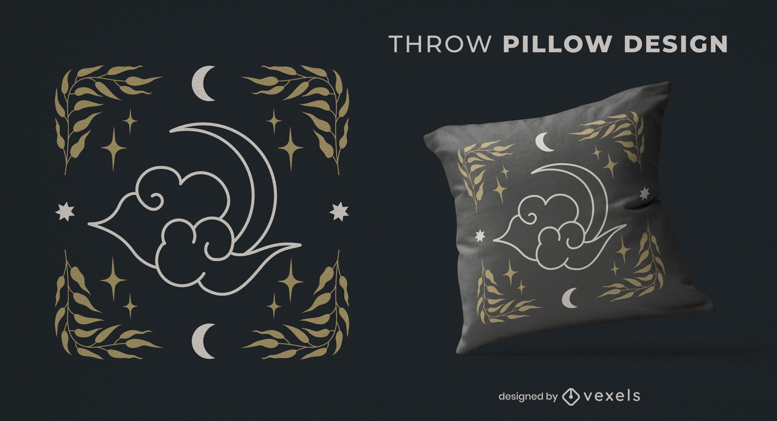 Diseño de almohada de trazo de tiro de luna y nubes.