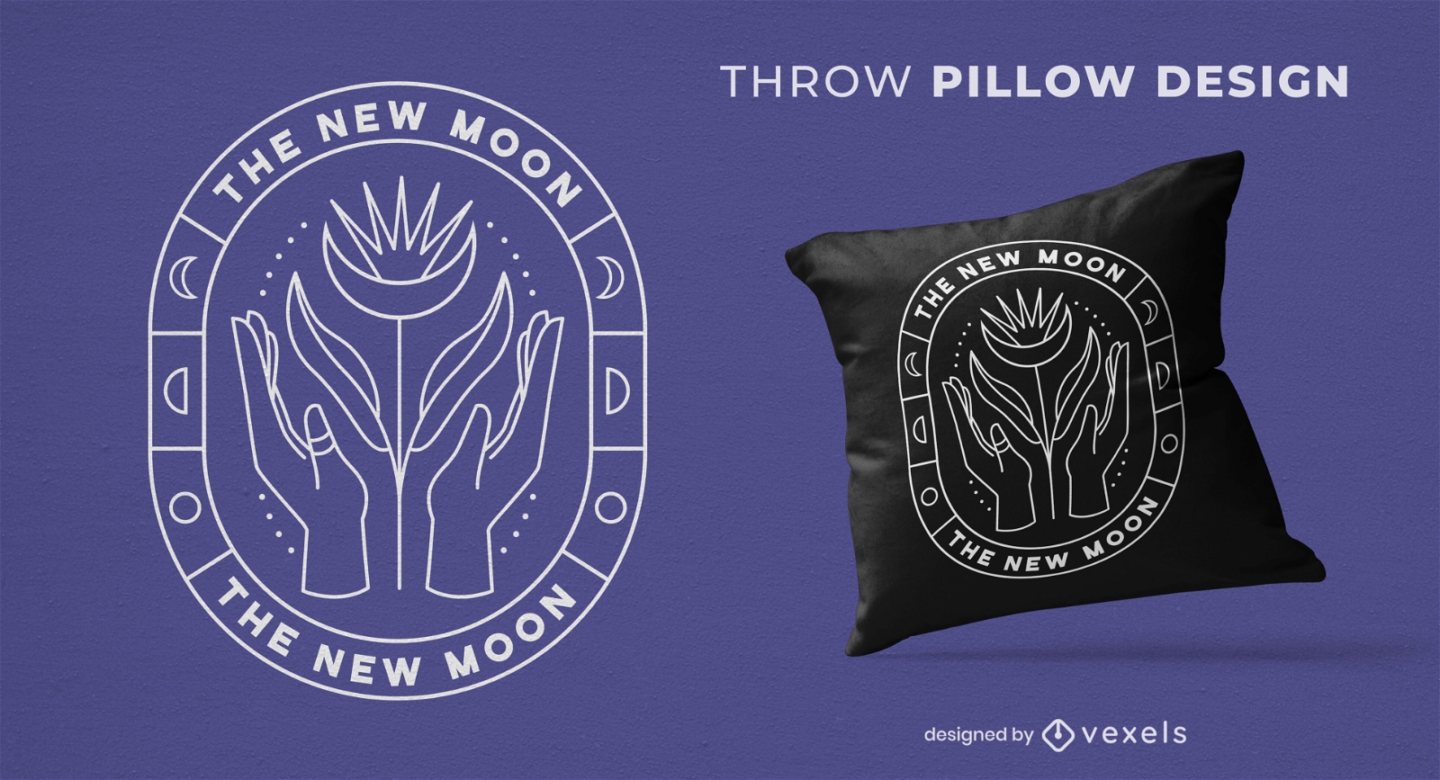 Moon and mystical hands throw pillow design