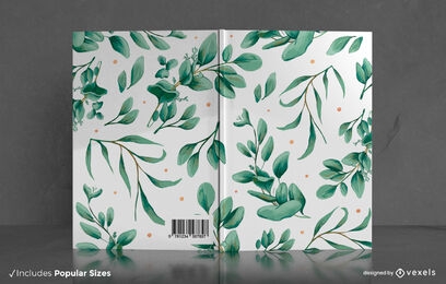 Diseño de portada de libro de patrón de hojas de acuarela