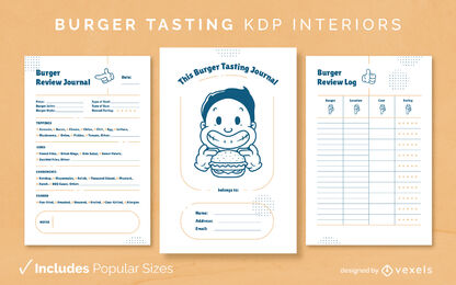 Burger tasting food Journal Design Template KDP