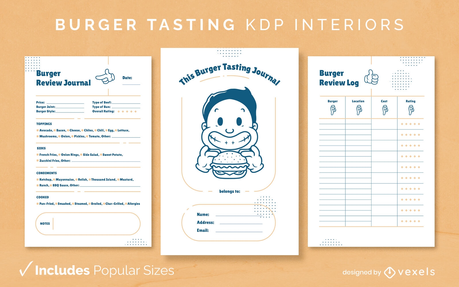 Burger tasting food Journal Design Template KDP