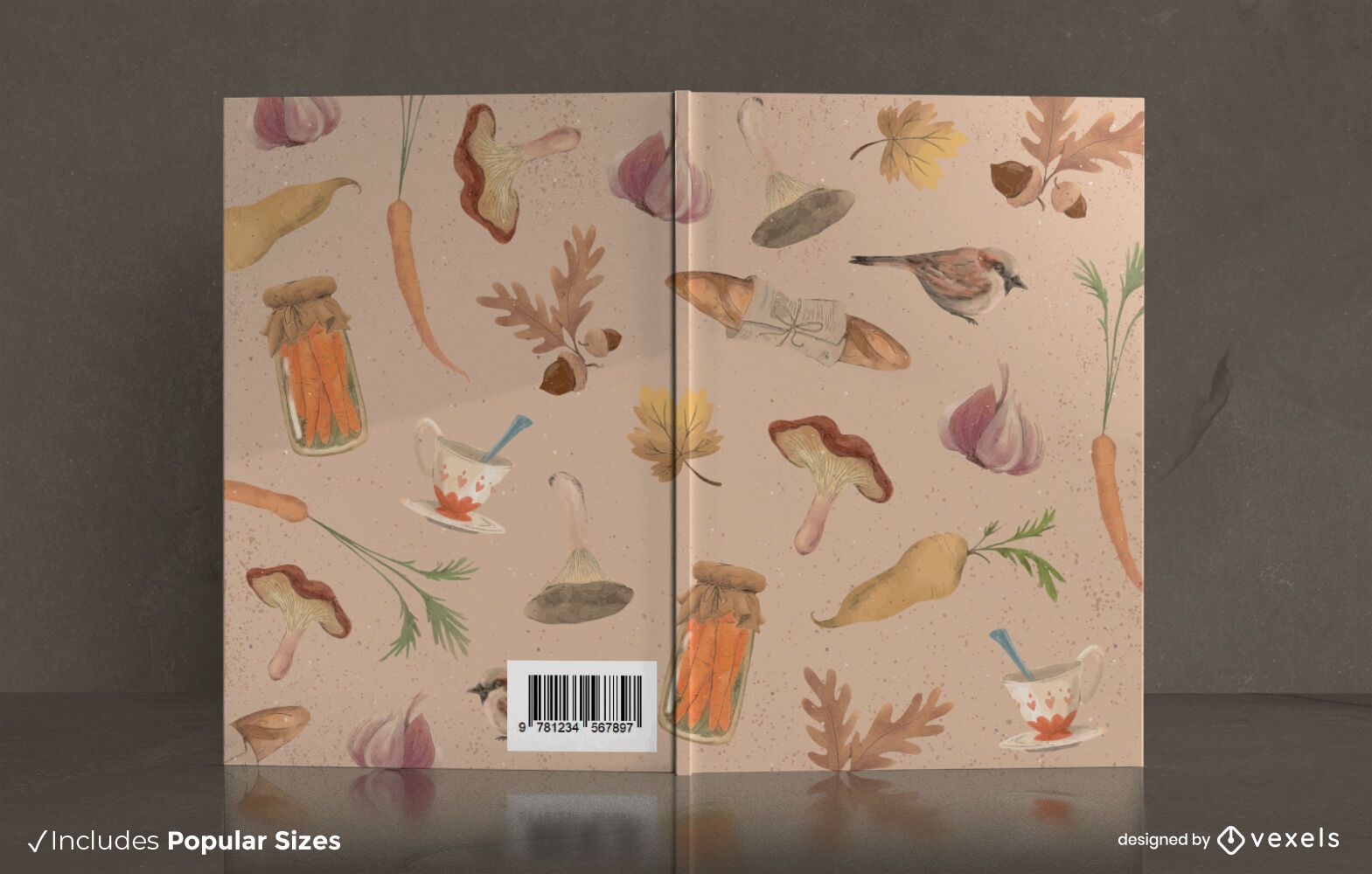 Buchcover-Design mit Herbstlebensmittelmuster