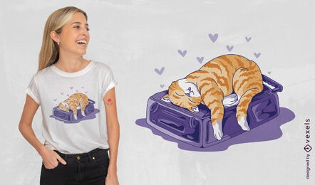 Design de camiseta de mala de gato dormindo