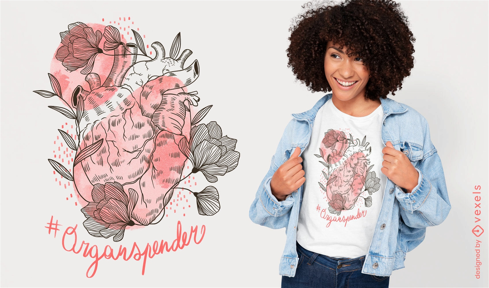 Diseño de camiseta de naturaleza de corazón y flores.