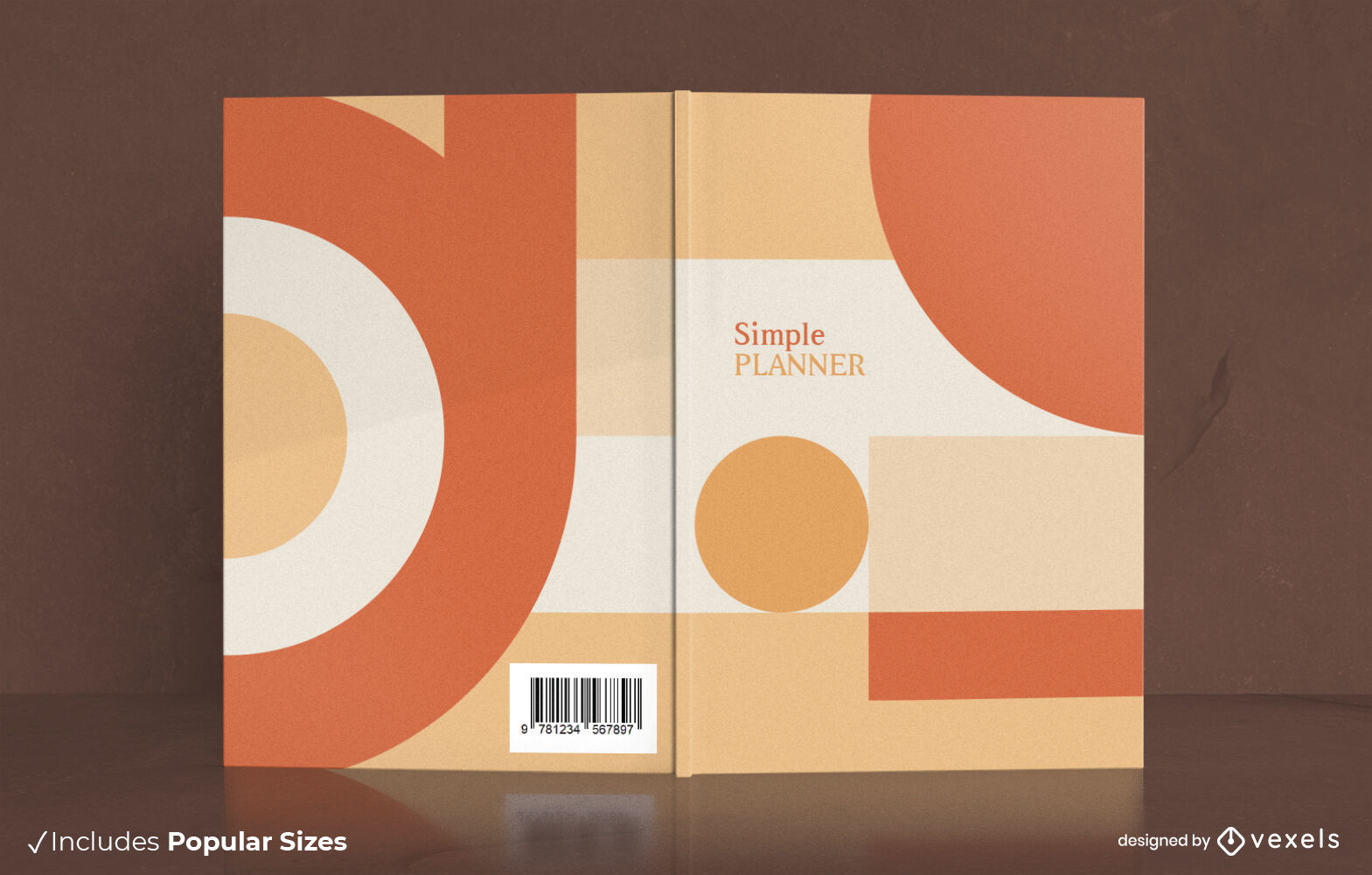 Diseño de portada de libro de formas geométricas naranjas.