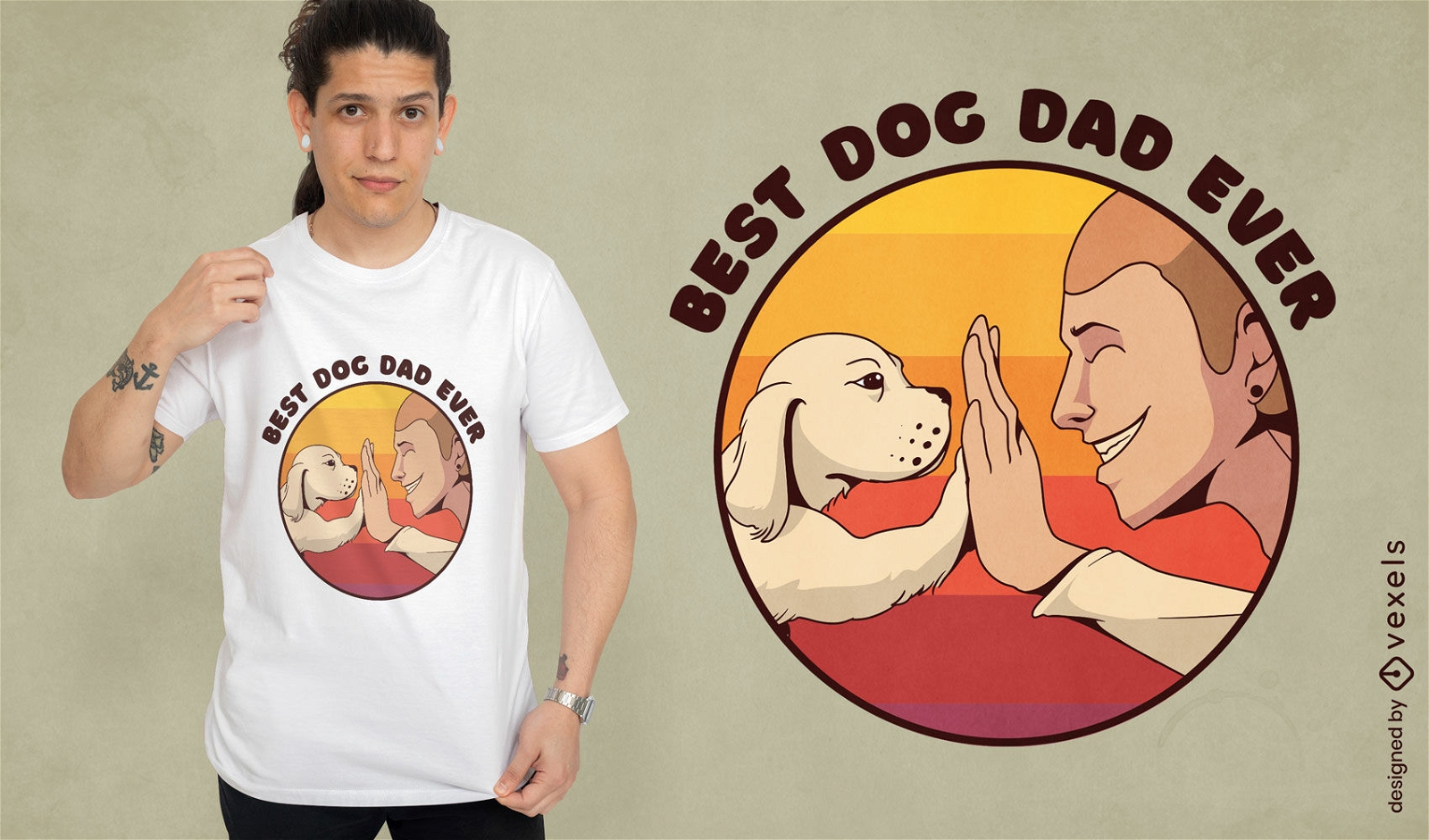 Diseño de camiseta de puesta de sol retro de papá de perro