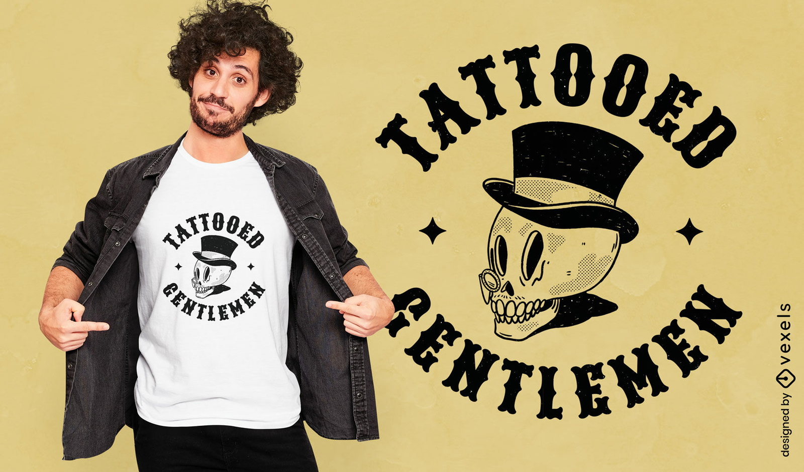 Diseño de camiseta con cita de calavera de caballeros tatuados