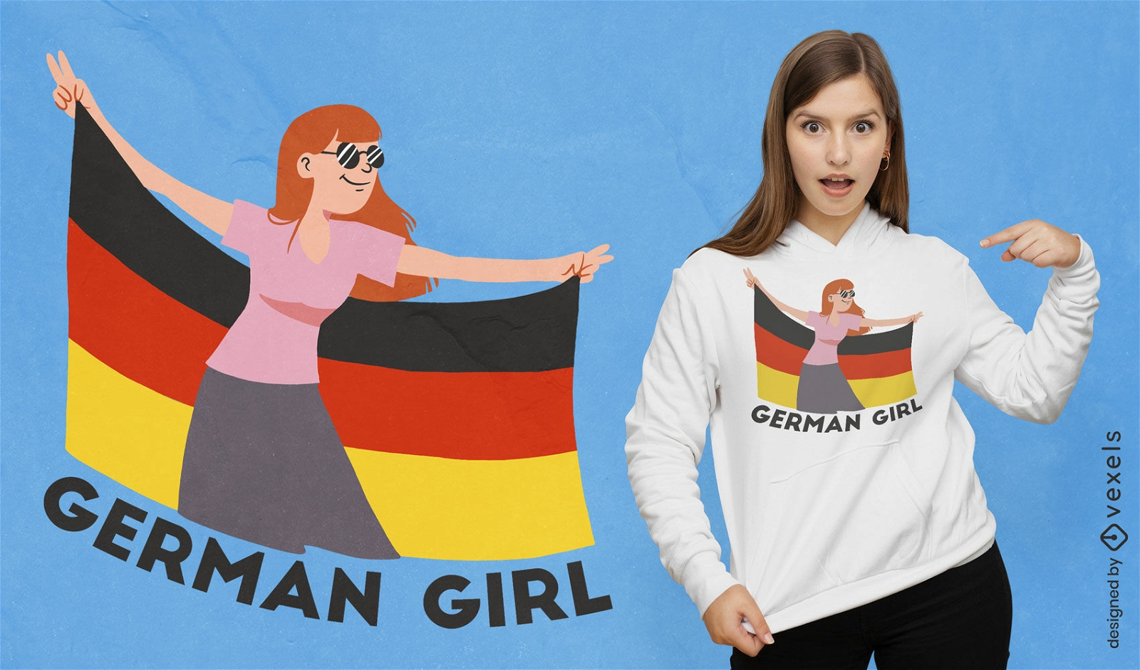 Diseño de camiseta de personaje de bandera de chica alemana