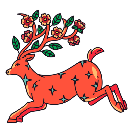 Graceful reindeer with flowery horns PNG Design