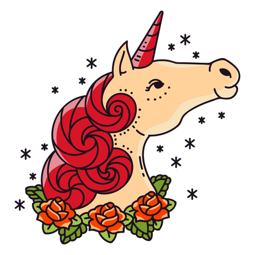 Un unicornio mágico rodeado de flores de colores. Diseño PNG