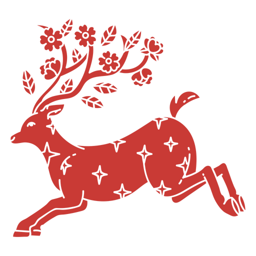 Majestic reindeer with flowery horns PNG Design