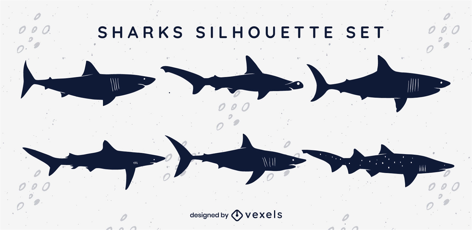 Shark sea animals swimming silhouette set
