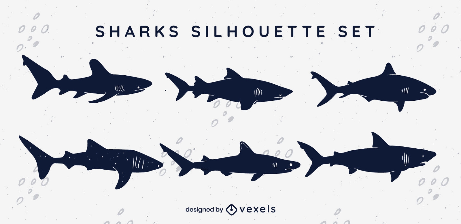 Sharks sea animal swimming silhouette set