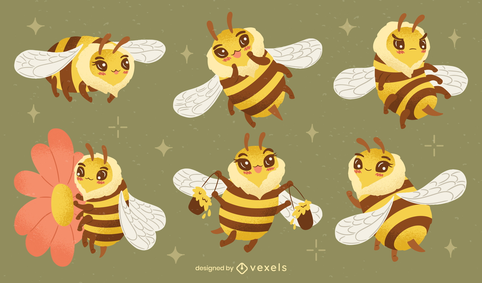 Kawaii bee character set